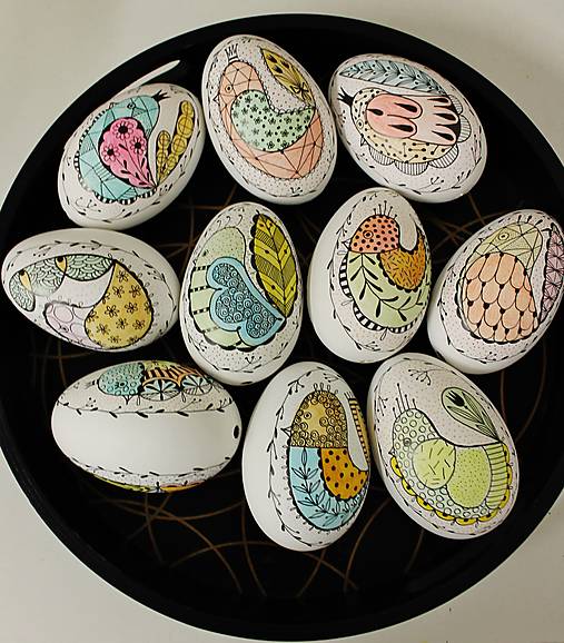 husacie vajíčka / vzor farebný vtáčik