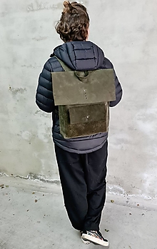 Batohy - OLIVOVÝ kožený ruksak - 14307499_