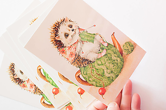 Papier - Pohľadnica "Knitting Hedgehog" - 14306124_