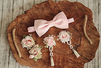 Opasky - Romantické ružové kvetinové svadobné doplnky (Ružový zamatový motýlik) - 14313002_