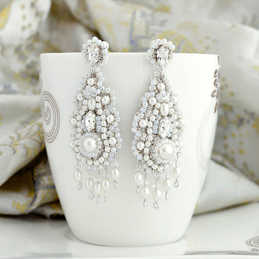 Luxusné krajkované náušnice s visiacimi perličkami (Ag925)