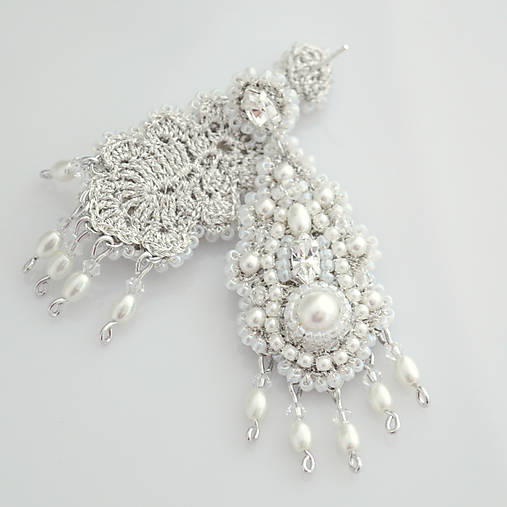 Luxusné krajkované náušnice s visiacimi perličkami (Ag925)