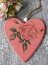 Dekorácie - Dekorační srdíčko růžové -vintage růže - 14311887_