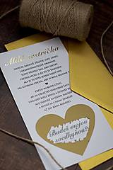 Papiernictvo - Stieracie oznámenie pre sestričku - Zlaté oslovenie 19x10cm (Oznámenie 19x10cm + zlatá obálka DL (zmenu textu uveďte do poznámky objednávky)) - 14310299_