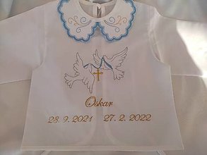 Detský textil - Vyšívaná krstná košieľka (holubice (modrá)) - 14311860_