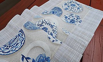 Úžitkový textil - Stredový obrus modrý porcelán na režnej - 14316802_