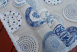 Úžitkový textil - Obrus s čipkou modrý porcelán na režnej - 14316819_