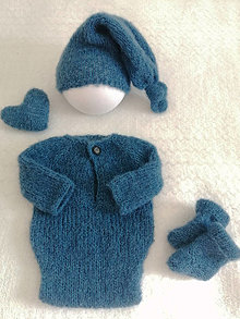 Detské oblečenie - Newborn modrý set - body, ponožtičky, čiapočka, srdiečko (Body s dlhými rukávmi) - 14313547_