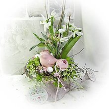 Dekorácie - velikonoční dekorace - Plechová konývka s ptáčkem a sněženkami - 14317031_