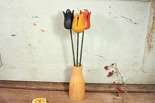  - Drevené tulipány s vázičkou - farebné - 14318608_