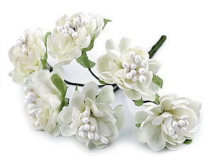 Polotovary - Umelý kvet na drôtiku 6 ks (off white) - 14317800_