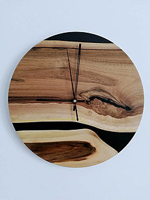 Hodiny - Nástenné drevené hodiny orech, živica - 14319986_