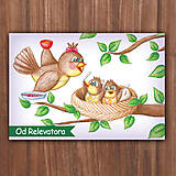 Papiernictvo - Letná pohľadnica - hladné vtáčiky vykúkajúce z hniezda - 14318352_