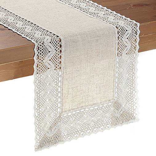 Úžitkový textil - Ľanová štóla s čipkou - béžová, šedá - 14320912_