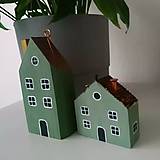 Dekorácie - Drevené domčeky - set zelené - 14325062_