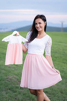Šaty - Spoločenské šaty – MAMA A DCÉRA – bielo ružové - 14329448_