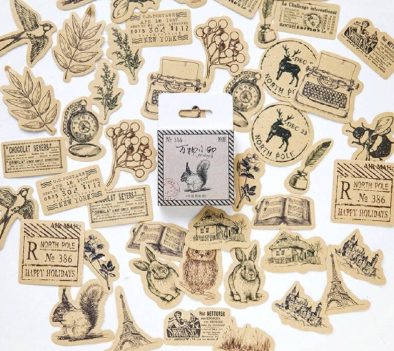 NA104 Krabička nálepiek - vintage 45 kusov