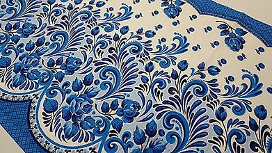 Textil - Bavlnené vaflové piké modré ornamenty - 14339358_