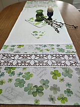 Bavlnená štóla s jarným kvetinovým vzorom  (biela s čipkou + zelené štvorlístky)