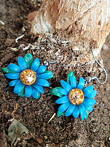 Náušnice - Dizajnové náušnice modre kvety - 14338415_