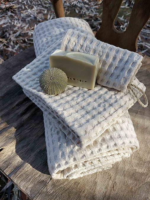 Úžitkový textil - Ľanová osuška, uterák a žinka Beige - 14338875_