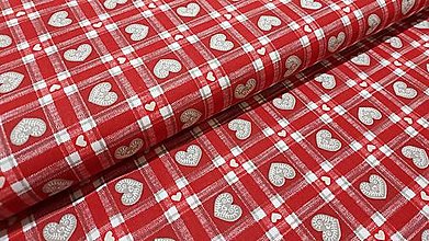 Textil - Látka chalupárske režné srdiečka na červ.patchworku - 14339987_