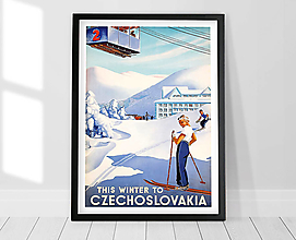 Grafika - Vintage plagát Zima v Československu - 14342133_