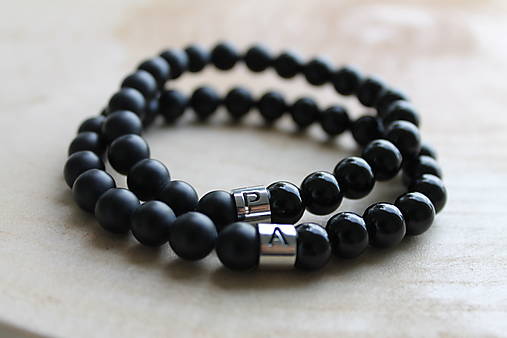 Náramky - Black and Black 02 _partnerské _iniciálka - 14343400_