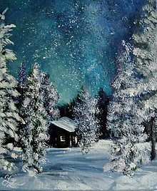 Obrazy - Zimná krajina pod hviezdami. - 14344101_