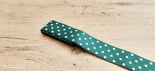 Galantéria - Ozdobná stuha 40 mm- Saténová - Bodky (Zelená) - 14345738_