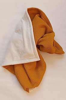 Detský textil - Detská obojstranná deka wafflovo-fleesová, horčicovo -biela (Žltá) - 14345292_
