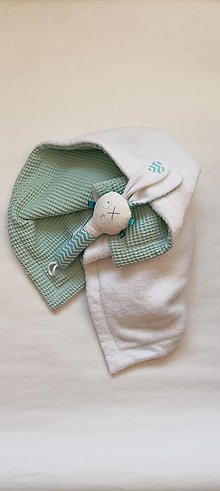 Detský textil - Detská obojstranná deka wafflovo-fleesová, horčicovo -biela (Tyrkysová) - 14345311_