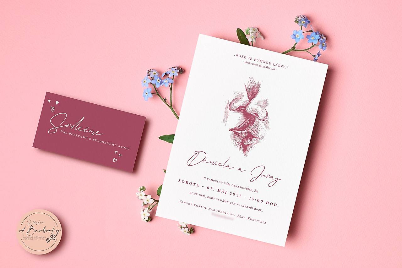 Svadobné oznámenie B#26 (LEPIACA ETIKETA NA výslužku (vodeodolná))