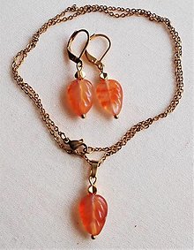 Sady šperkov - Karneolové lístočky (Sada F Oranžový melír- zlatá) - 14348302_