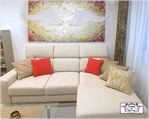 Obrazy - Maľba s 3D krídlami "Strážny anjel domu" - 14351056_