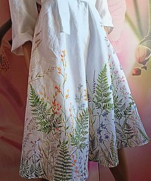 Šaty - Maľované ľanové šaty s rukávom " Lúčne II. "  - 14355482_