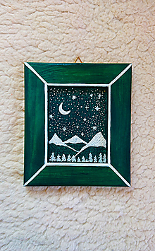 Obrazy - "Noc v Zelených horách" drevený obraz na zavesenie - 14357093_