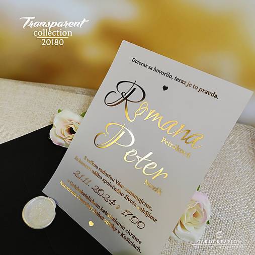 Transparentné svadobné oznámenia I20180 - zlaté
