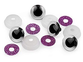 Galantéria - Bezpečnostné oči, 20 mm, glitrové, cena za 1 pár (ružovo-fialové) - 14359896_