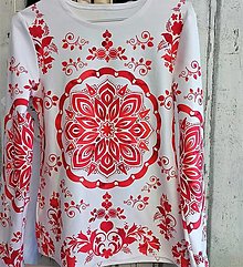 Topy, tričká, tielka - FLORAL FOLK " Red & white ", tričko - 14358734_