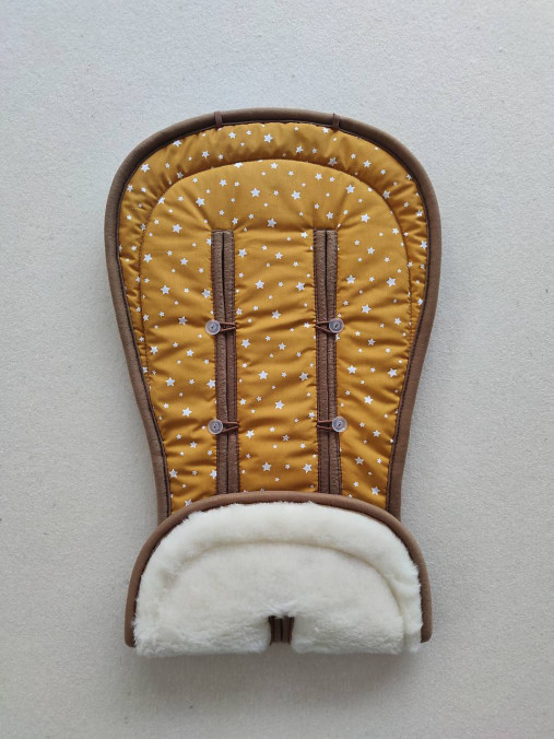 Detský textil - Vlnienka podložka do kočíka Bebetto 3 v 1 100% WOOL Seat Liner 100% bavlna Hviezdička Mustard horčicová - 14360022_