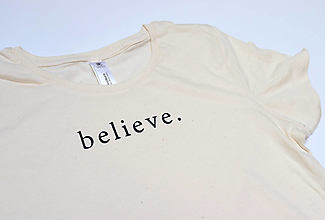 Topy, tričká, tielka - Béžové tričko „BELIEVE“ - 14358530_