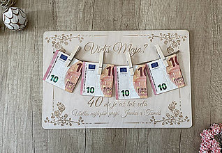 Dekorácie - Drevená narodeninová tabuľka na peniaze - 14363076_