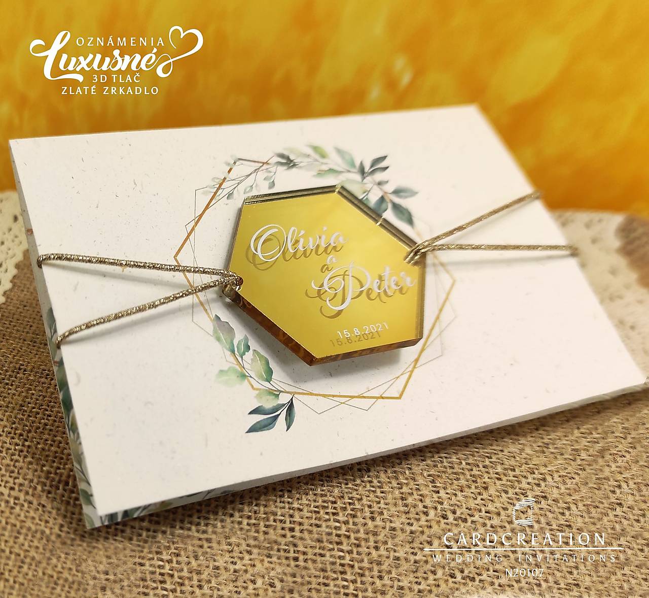Svadobné oznámenia zo zlatým zrkadlom N20107 (20-40 ks)