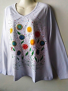 Topy, tričká, tielka - Vesmírne kvety... maľované tričko XL - 14365535_