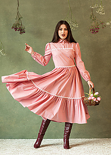 Šaty - Ružovkasté bavlnené šaty s golierikom a volánom - 14366262_