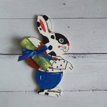 Dekorácie - Drevený veľkonočný zajac (Modrá) - 14368538_