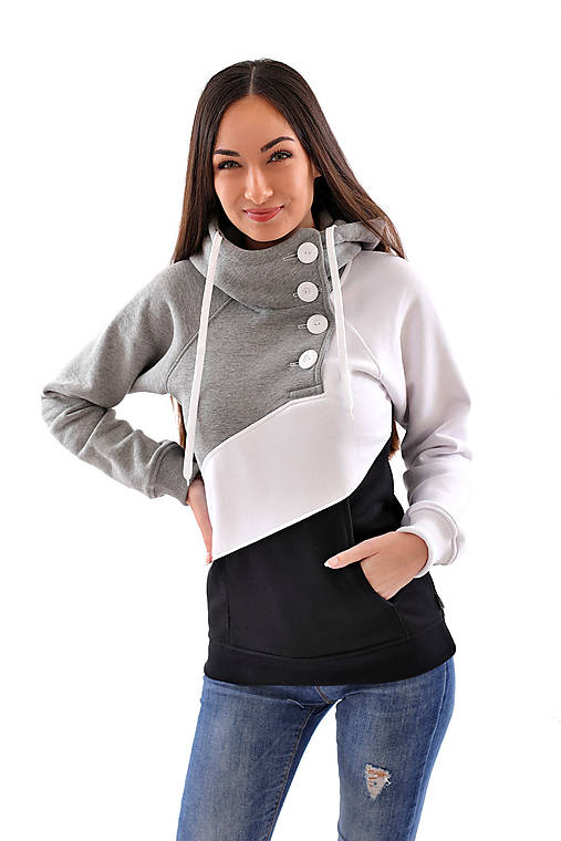 Mikiny - DAMEN LUXUS-SWEATSHIRT BARRSA TRICOLOR BLACK/GREY - 14369403_