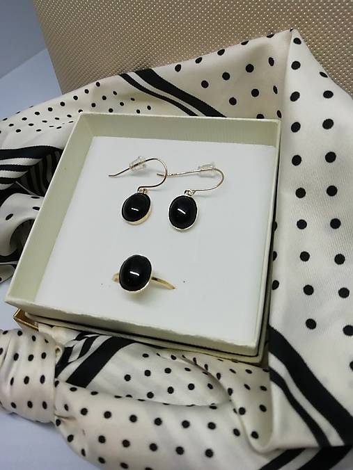 Sady šperkov - Sada náušnice, prsteň Onyx 10x14mm, povrchová úprava 14K zlato - 14367896_