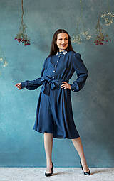 Šaty - Modré tencelové bodkované šaty s čipkovaným golierikom - 14366626_